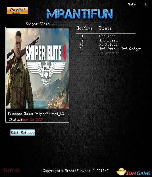 狙擊精英4六項修改器