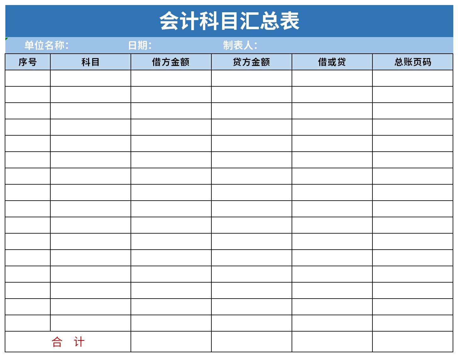 會(huì)計(jì)科目匯總表截圖