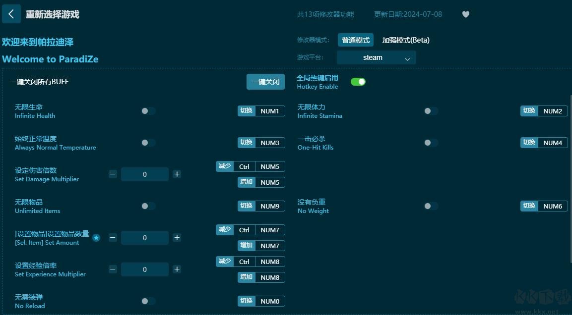 歡迎來到帕拉迪澤十三項(xiàng)修改器